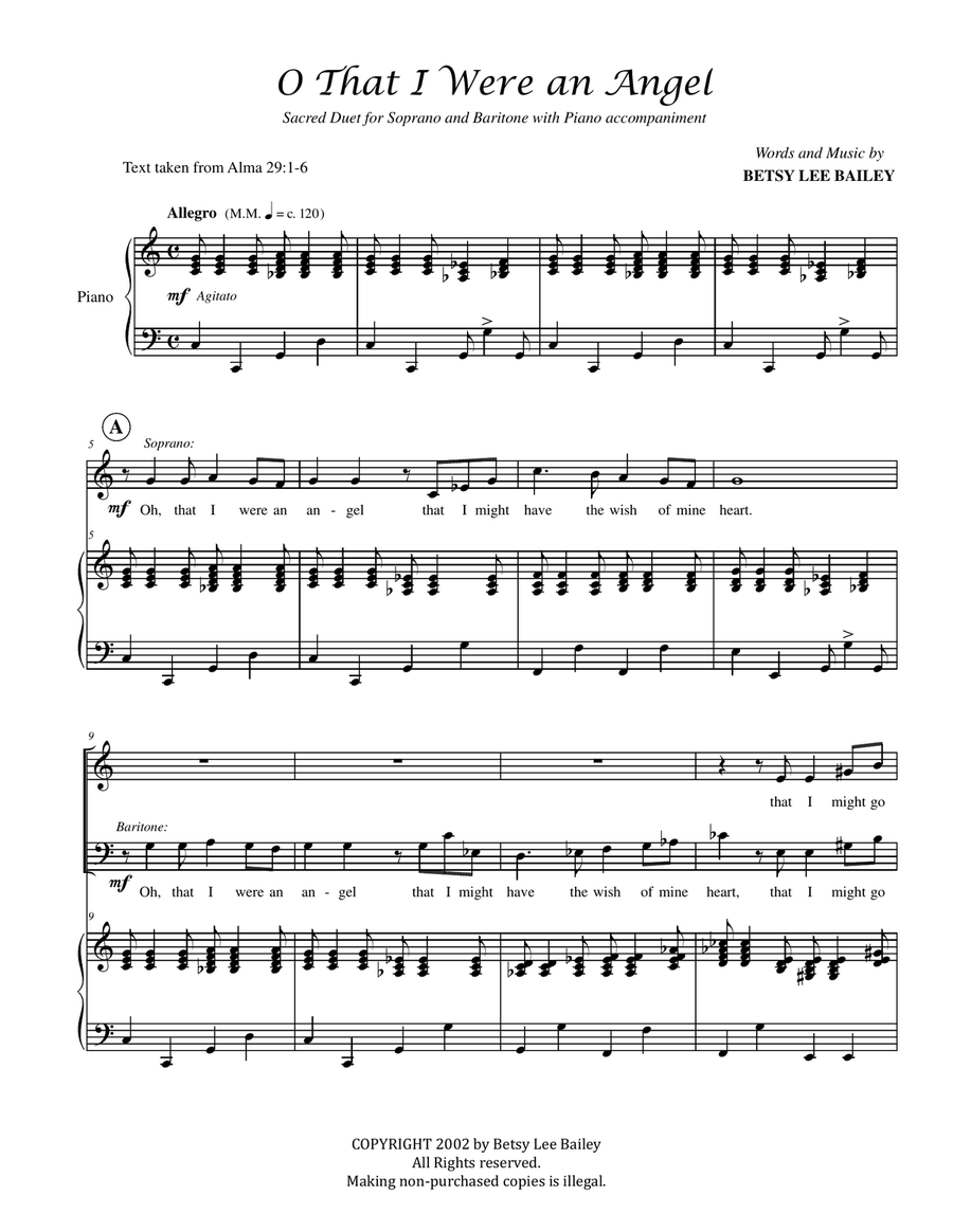 O That Were an Angel - Sacred Duet for Soprano and Baritone Baritone Horn TC scores gallery preview page 1