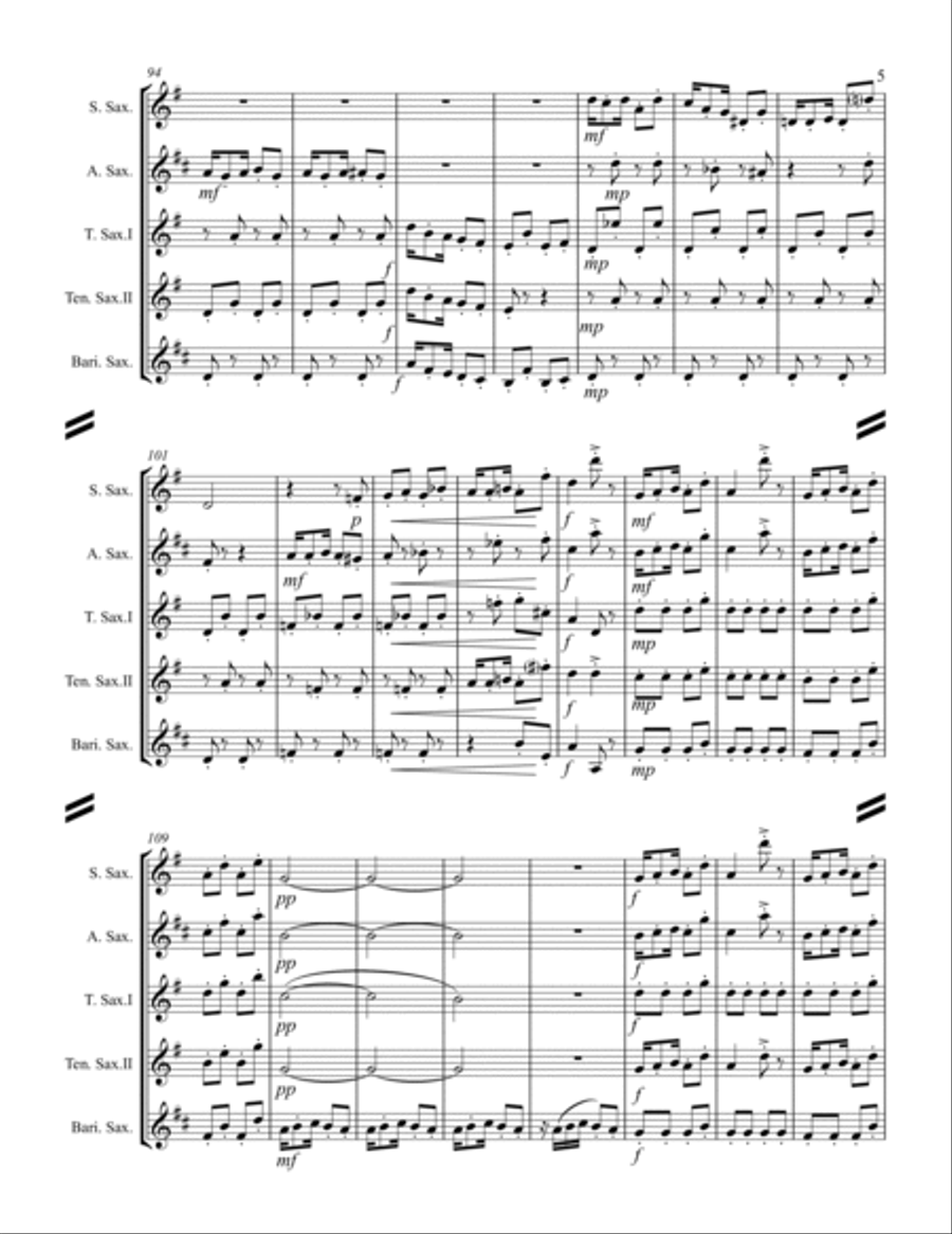 Debussy – Golliwog’s Cakewalk from Children’s Corner (for Saxophone Quintet SATTB) Saxophone Quintet scores gallery preview page 6