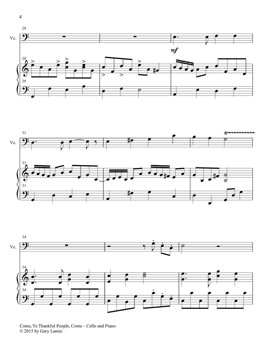 THREE THANKSGIVING HYMNS for Cello & Piano (Score & Parts included) Piano scores gallery preview page 5