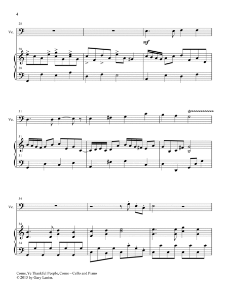 THREE THANKSGIVING HYMNS for Cello & Piano (Score & Parts included) image number null