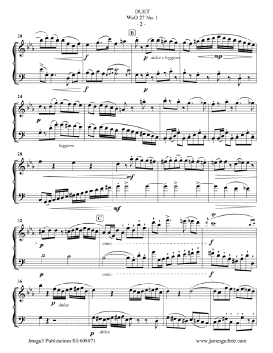 Beethoven: Duet WoO 27 No. 1 for Oboe d'Amore & Bassoon Woodwind Duet scores gallery preview page 2