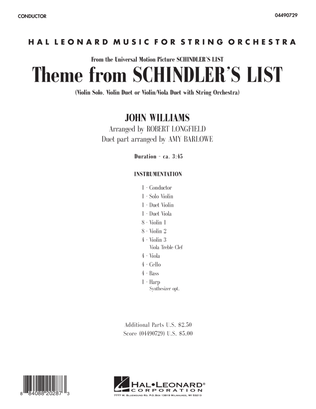 Book cover for Theme from Schindler's List - Full Score