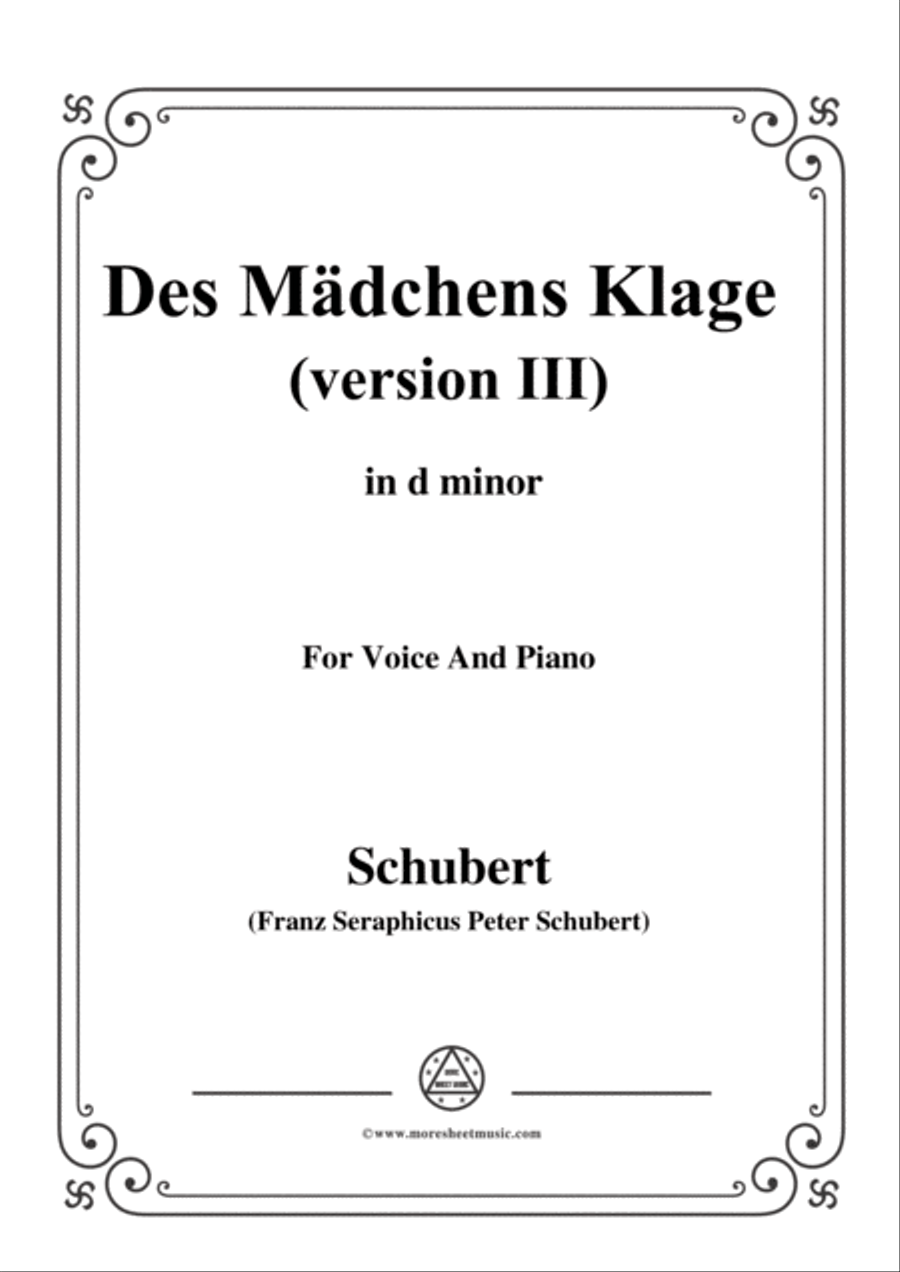 Schubert-Des Mädchens Klage (Version III),in d minor,D.389,for Voice and Piano Voice Solo scores gallery preview page 1