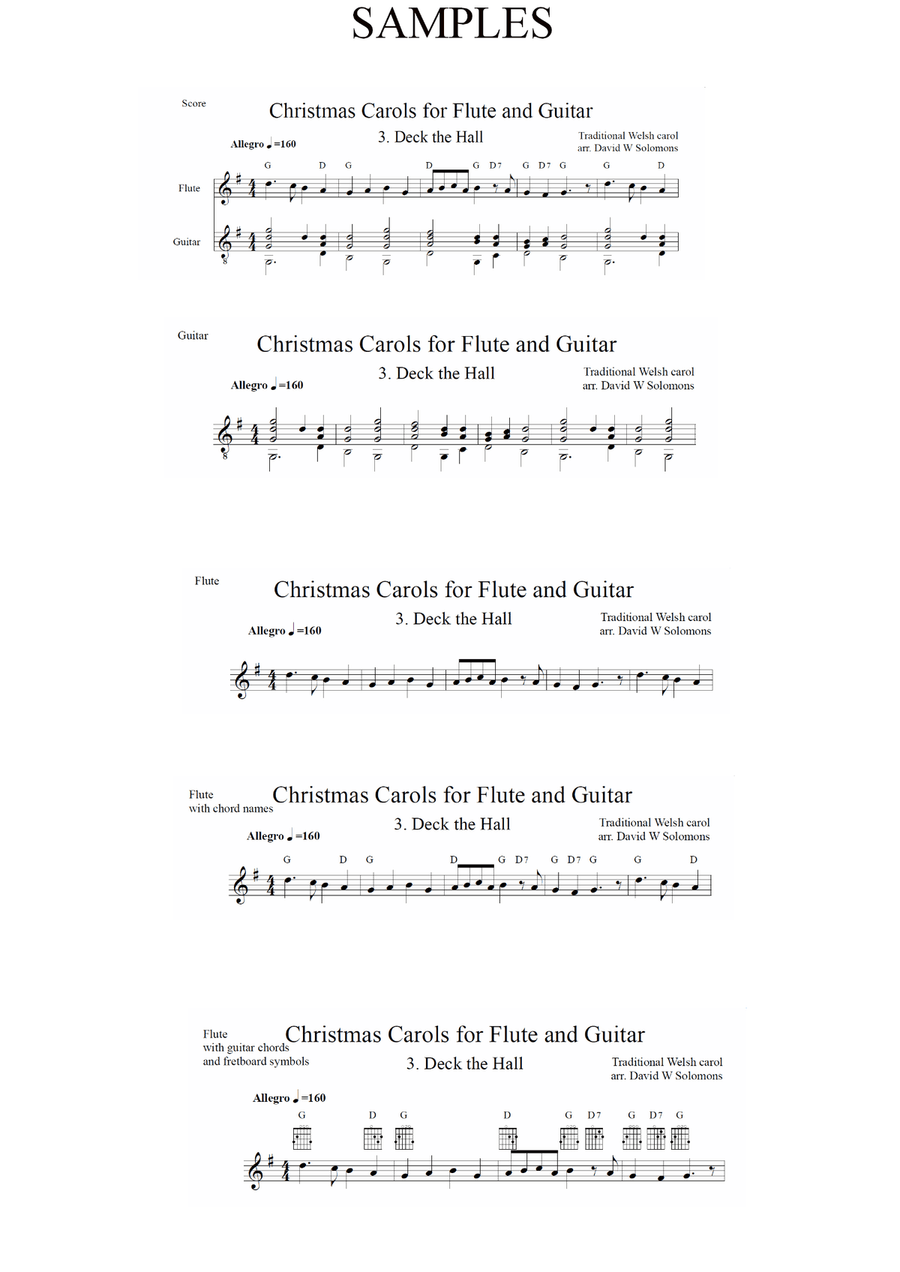 Christmas Carols for flute and guitar No 3 Deck the Hall Flute scores gallery preview page 2