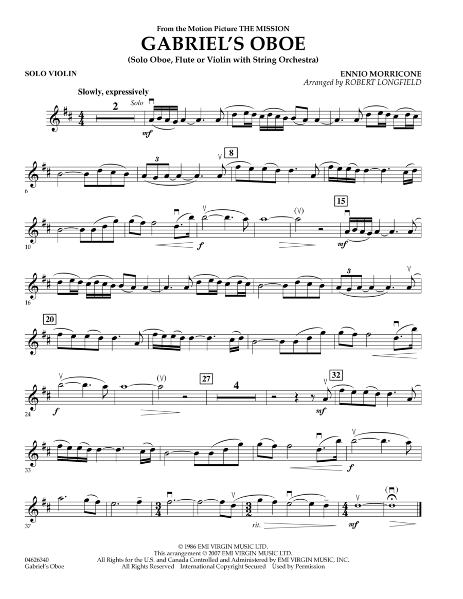Gabriel's Oboe (from The Mission) - Solo Violin Violin Solo scores gallery preview page 1