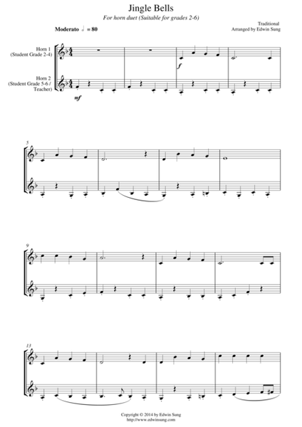 Jingle Bells (for horn duet, suitable for grades 1-5) image number null