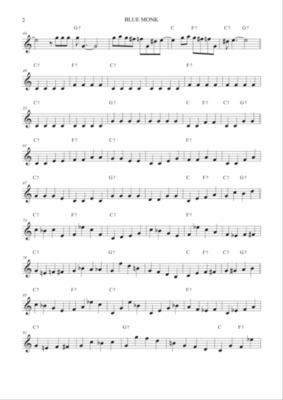 Blue Monk Bass Saxophone scores gallery preview page 2