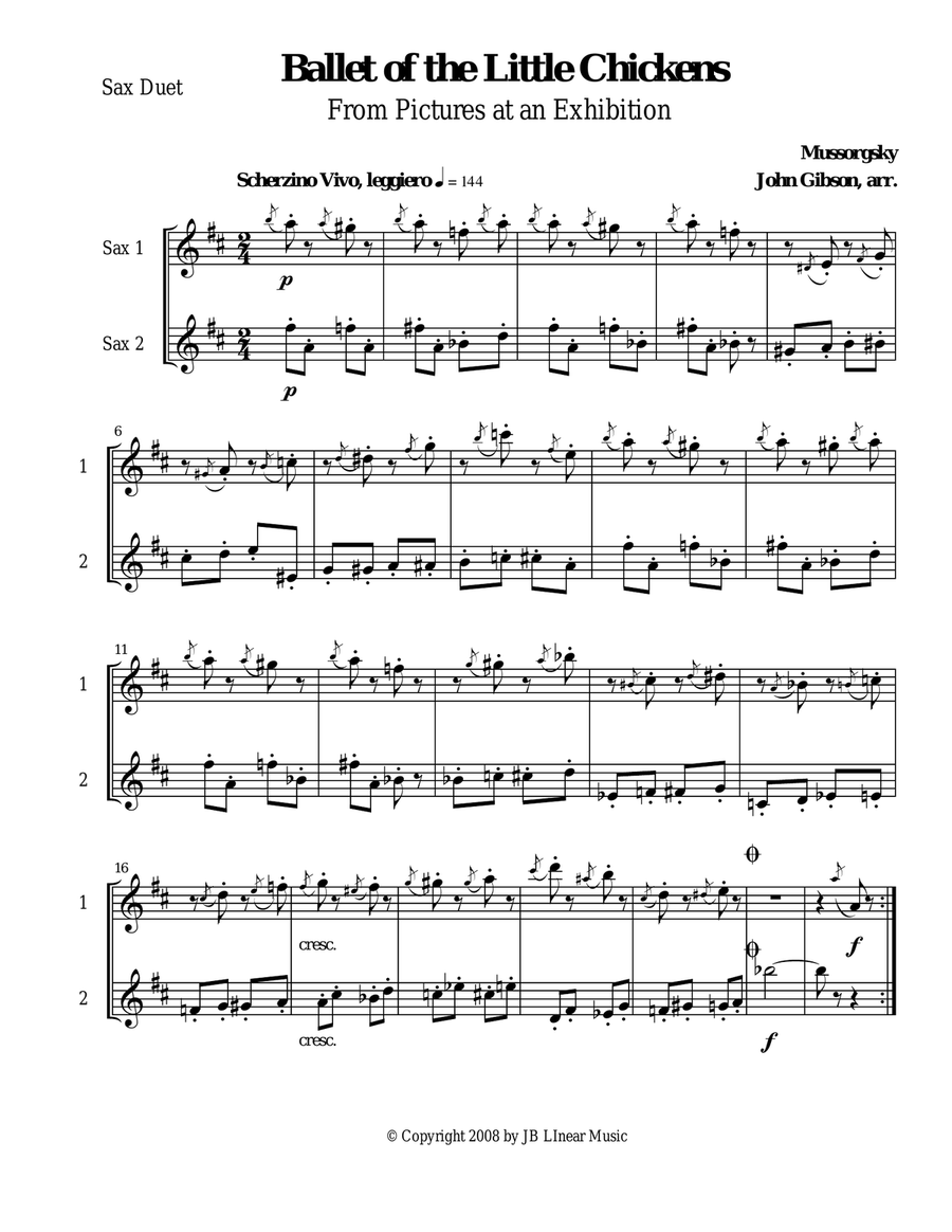 Ballet of the Little Chickens by Mussorgsky for sax duet Woodwind Duet scores gallery preview page 1