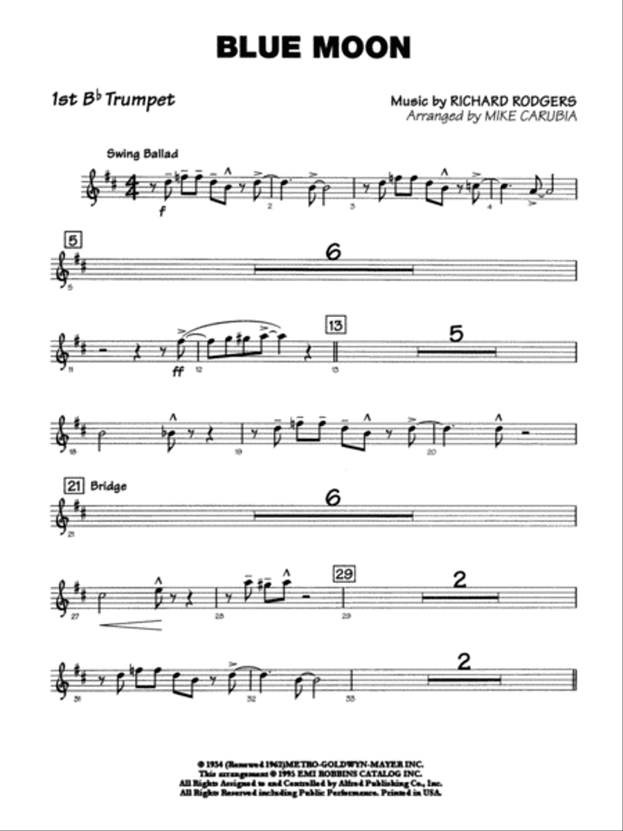Blue Moon: 1st B-flat Trumpet Jazz Ensemble scores gallery preview page 1