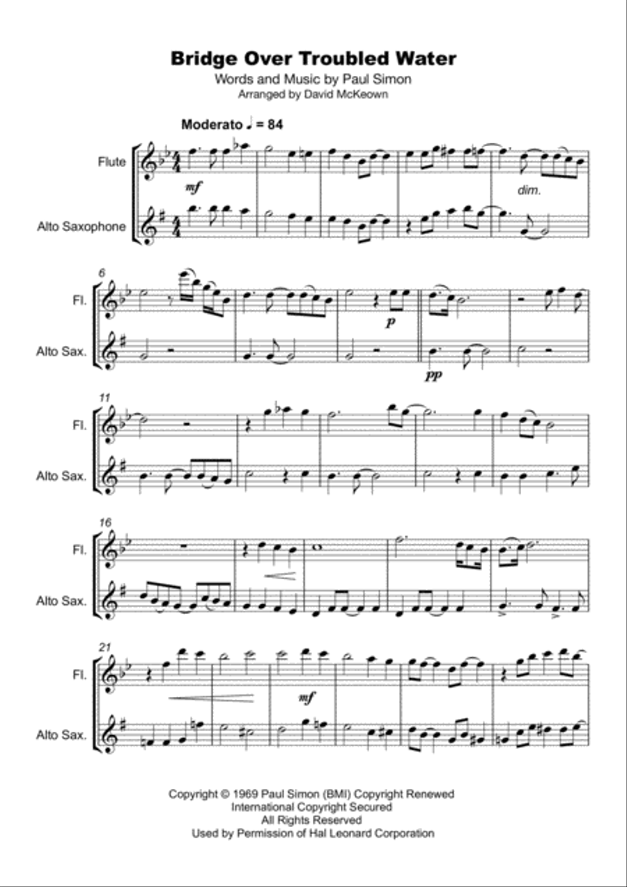Bridge Over Troubled Water Woodwind Duet scores gallery preview page 2