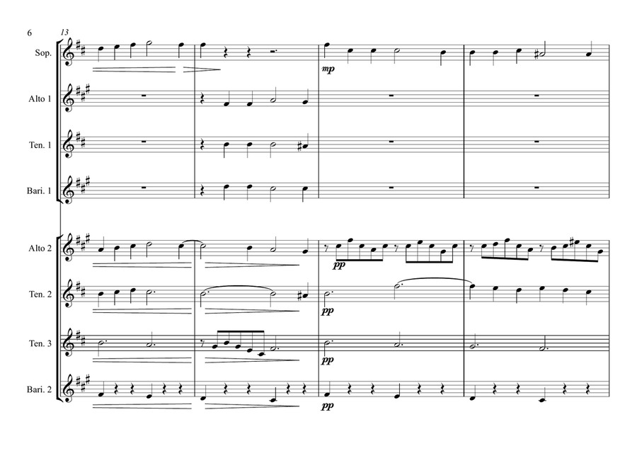 Amor - Lamento Della Ninfa (Monteverdi) (Sax Choir) Woodwind Ensemble scores gallery preview page 6
