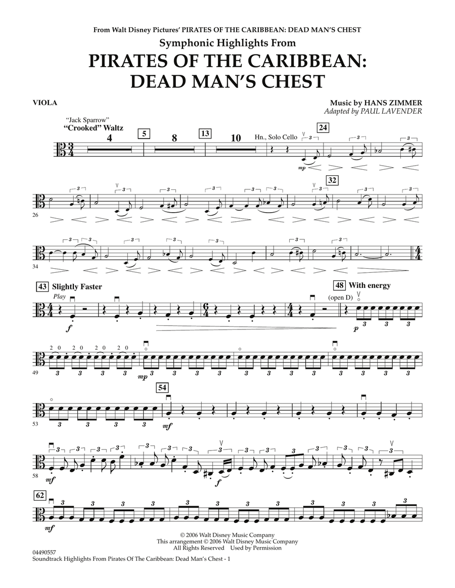 Soundtrack Highlights from Pirates Of The Caribbean: Dead Man's Chest - Viola Full Orchestra scores gallery preview page 1