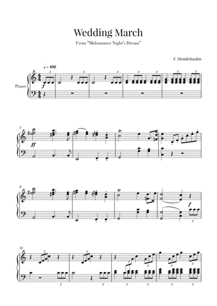 Wedding March for Piano - Mendelssohn image number null