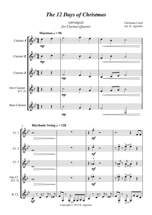 The 12 Days of Christmas - for Clarinet Quartet