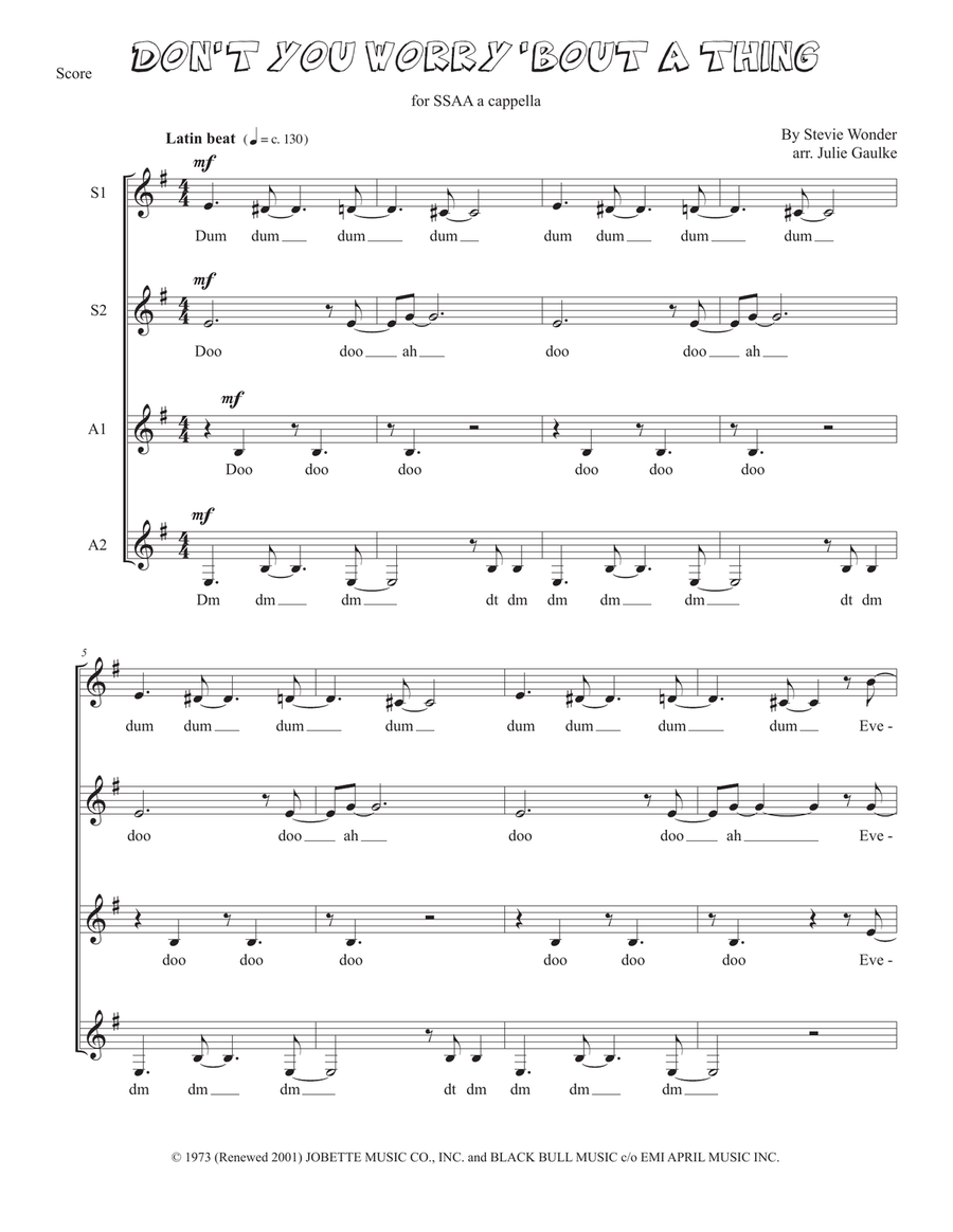 Don't You Worry 'bout A Thing SSAA scores gallery preview page 1
