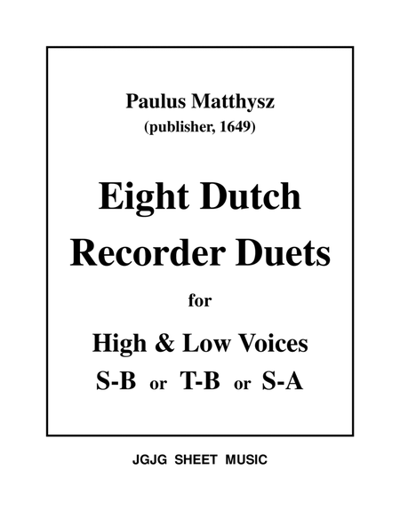Eight Dutch Baroque Duets for SB, TB, or SA Recorders image number null
