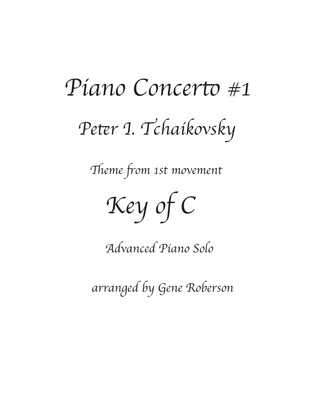 Book cover for Piano Concerto # 1 Tchaikovsky Theme Advanced Piano Solo