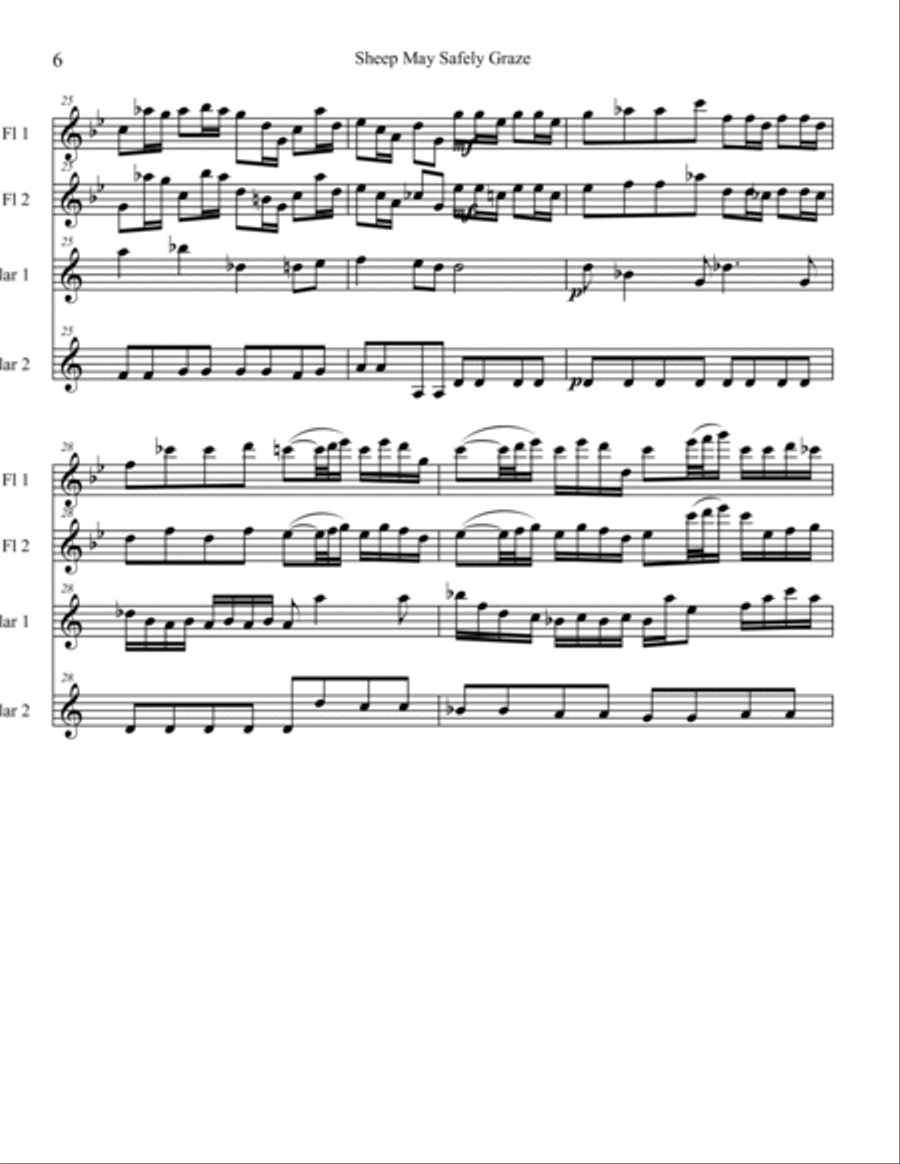Sheep May Safely Graze for 2 flutes and 2 clarinets Woodwind Quartet scores gallery preview page 6