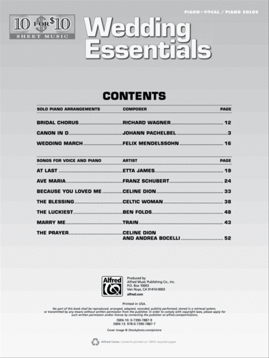 10 for 10 Sheet Music Wedding Essentials Piano, Vocal, Guitar scores gallery preview page 2