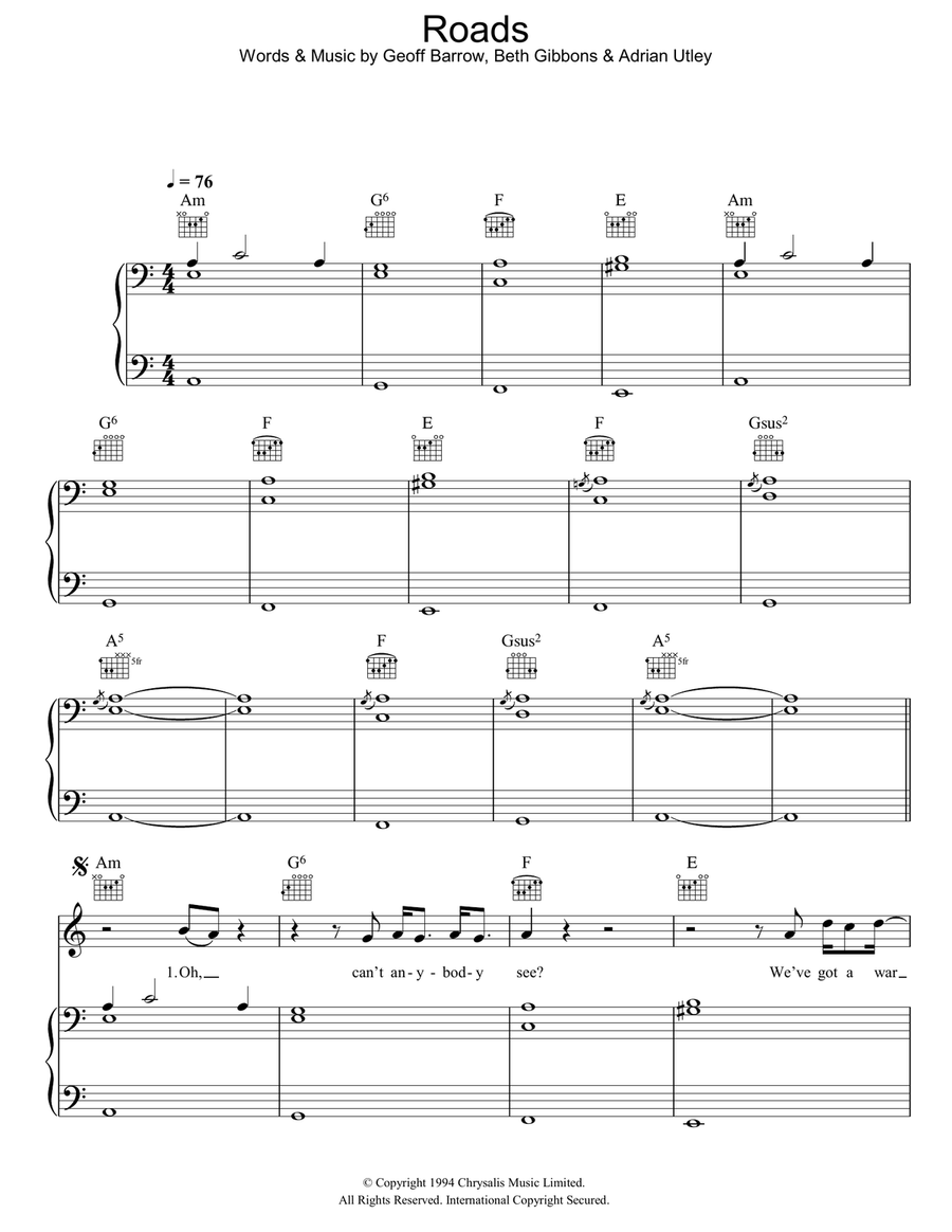 Roads Piano, Vocal, Guitar scores gallery preview page 1