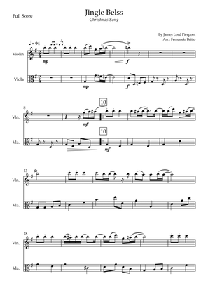 Jingle Bells - Jazz Version (Christmas Song) for Violin & Viola Duo