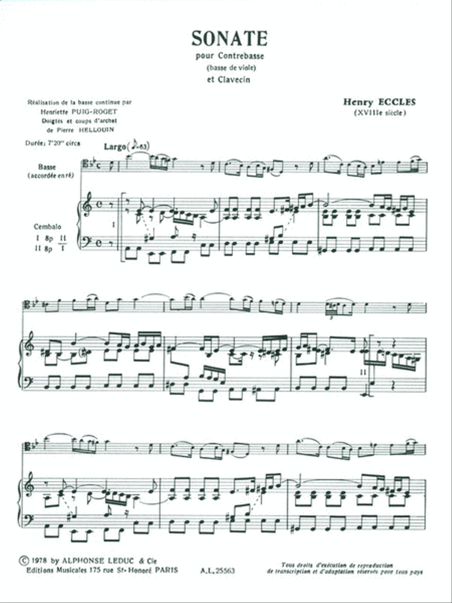 Sonate (double Bass/harpsichord) Double Bass scores gallery preview page 2