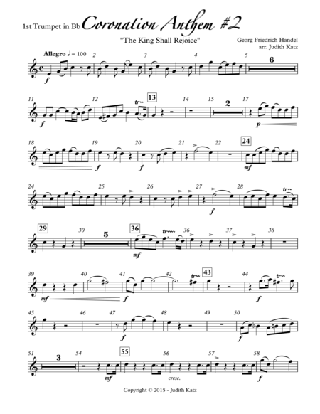 Coronation Anthem #2 - "The King Shall Rejoice" - for brass quintet - Parts