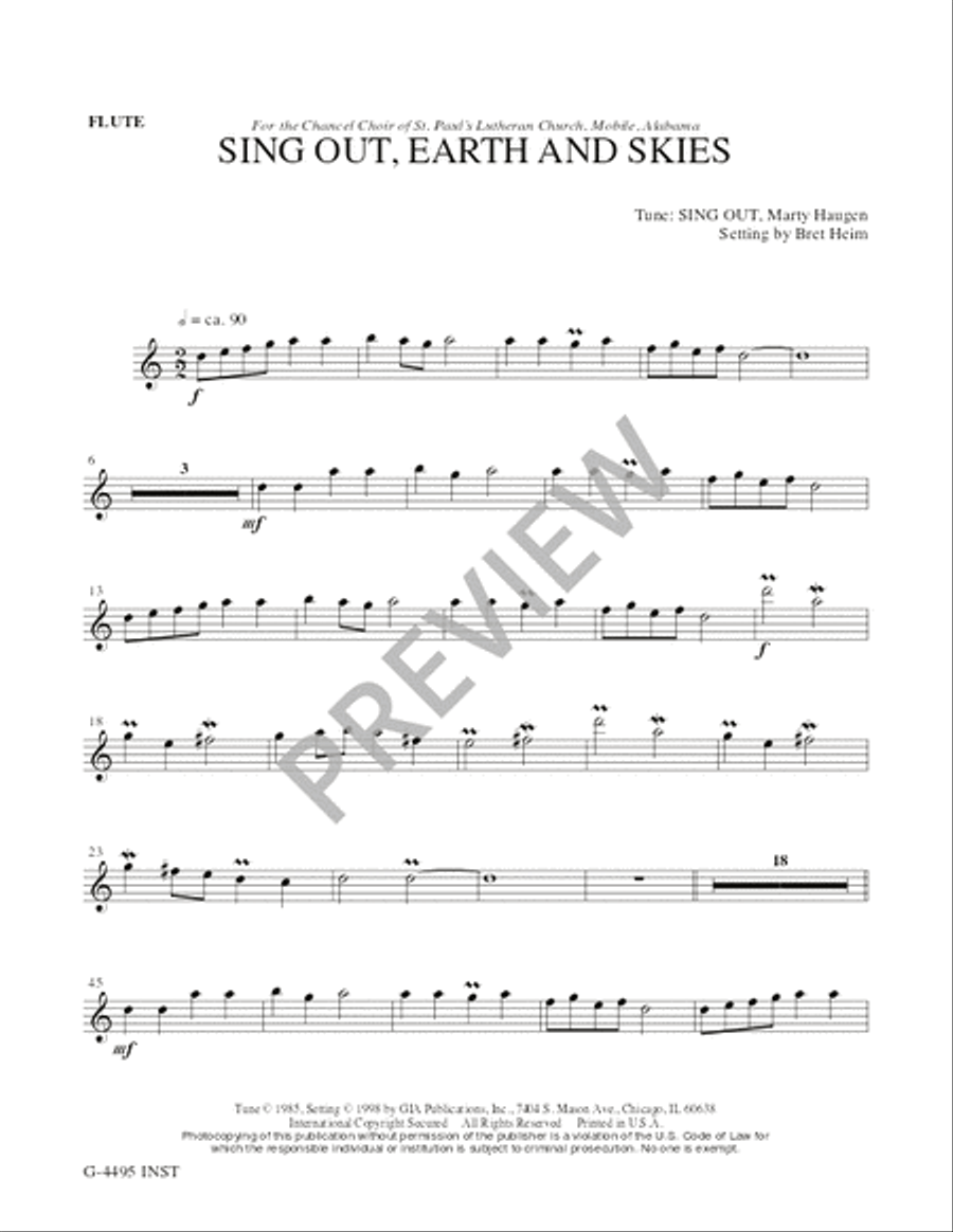 Sing Out, Earth and Skies - Instrument edition Flute scores gallery preview page 3