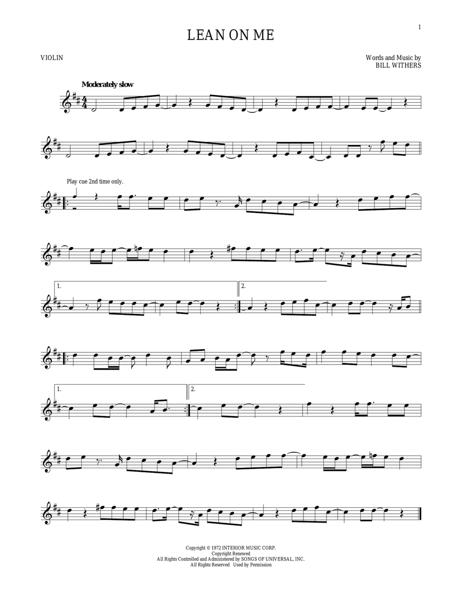 Lean On Me Lean On Me Violin Solo scores gallery preview page 1