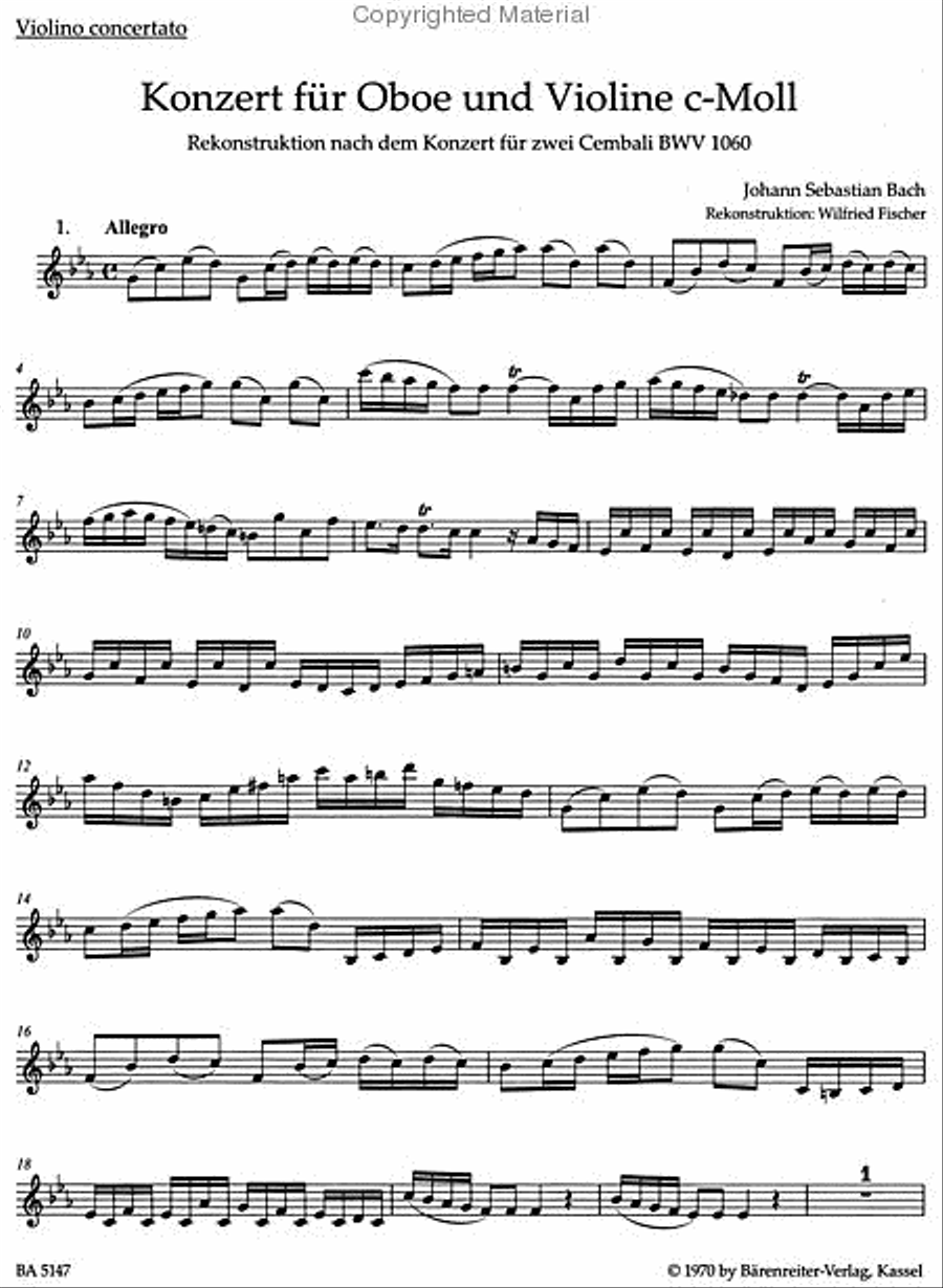 Concerto for Oboe, Violin, Strings and Basso Continuo in C minor Violin Solo scores gallery preview page 2
