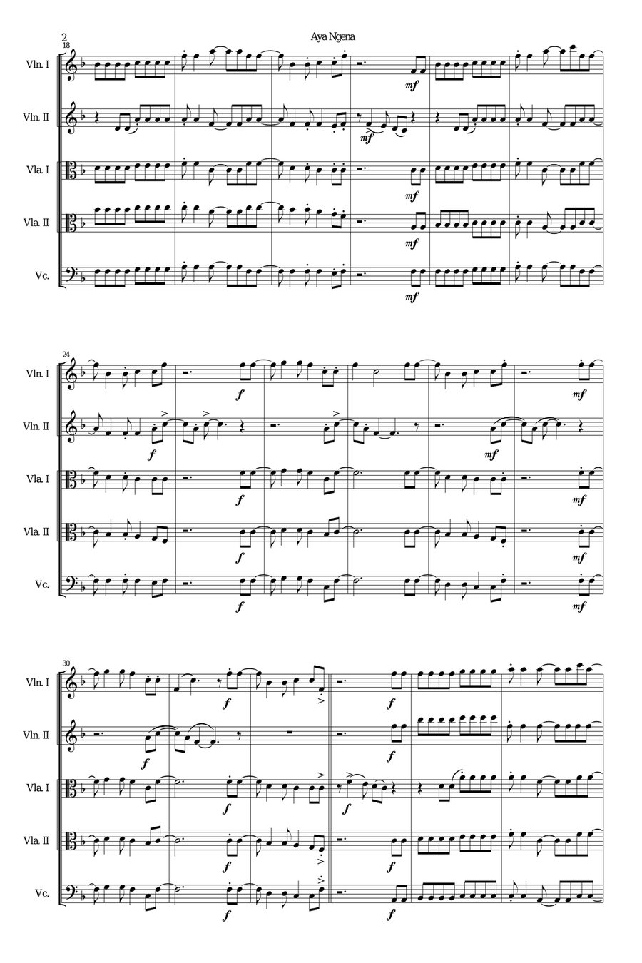 Aya Ngena for string quintet (2 violins 2 violas 1 cello) String Quintet scores gallery preview page 2