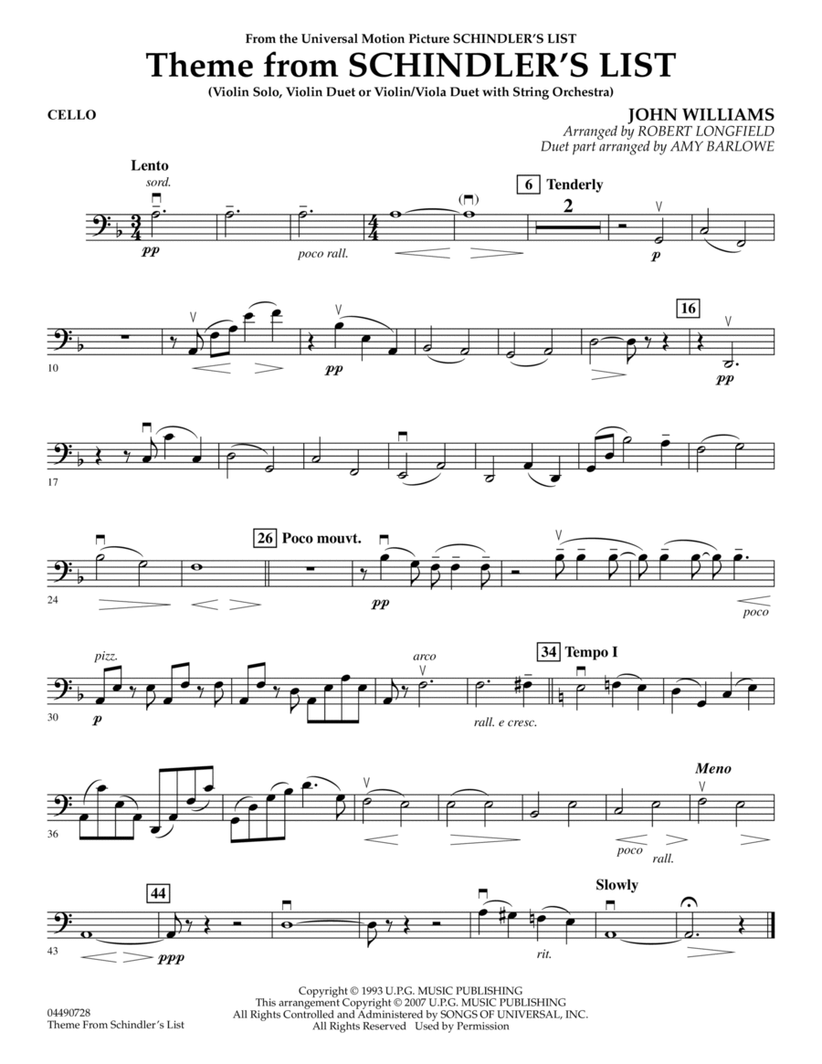 Theme from Schindler's List - Cello Cello scores gallery preview page 1