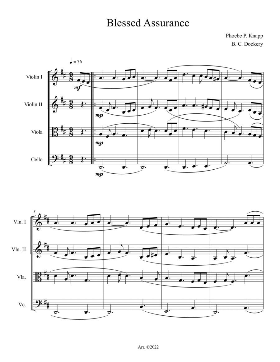 Blessed Assurance (String Quartet) String Quartet scores gallery preview page 1