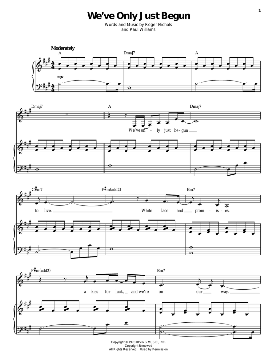 We've Only Just Begun Piano, Vocal scores gallery preview page 1