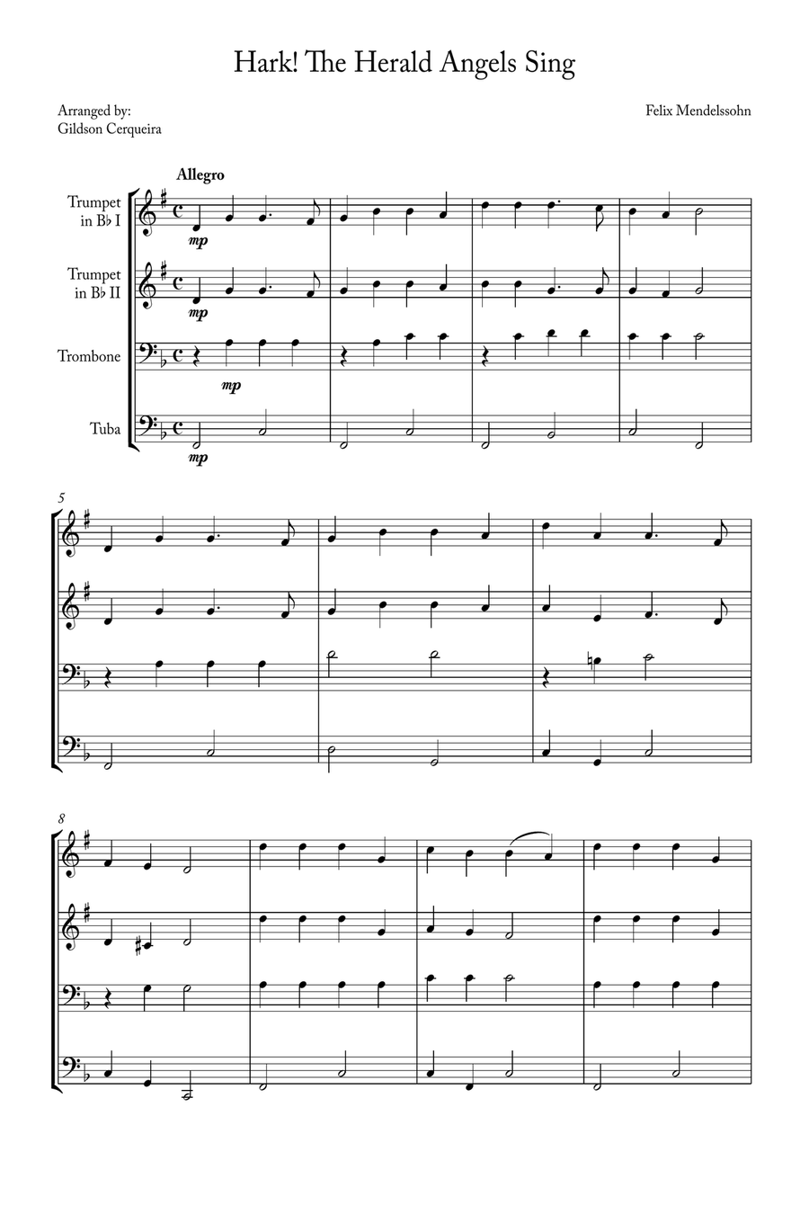 Hark! The Herald Angels Sing Brass Quartet scores gallery preview page 1