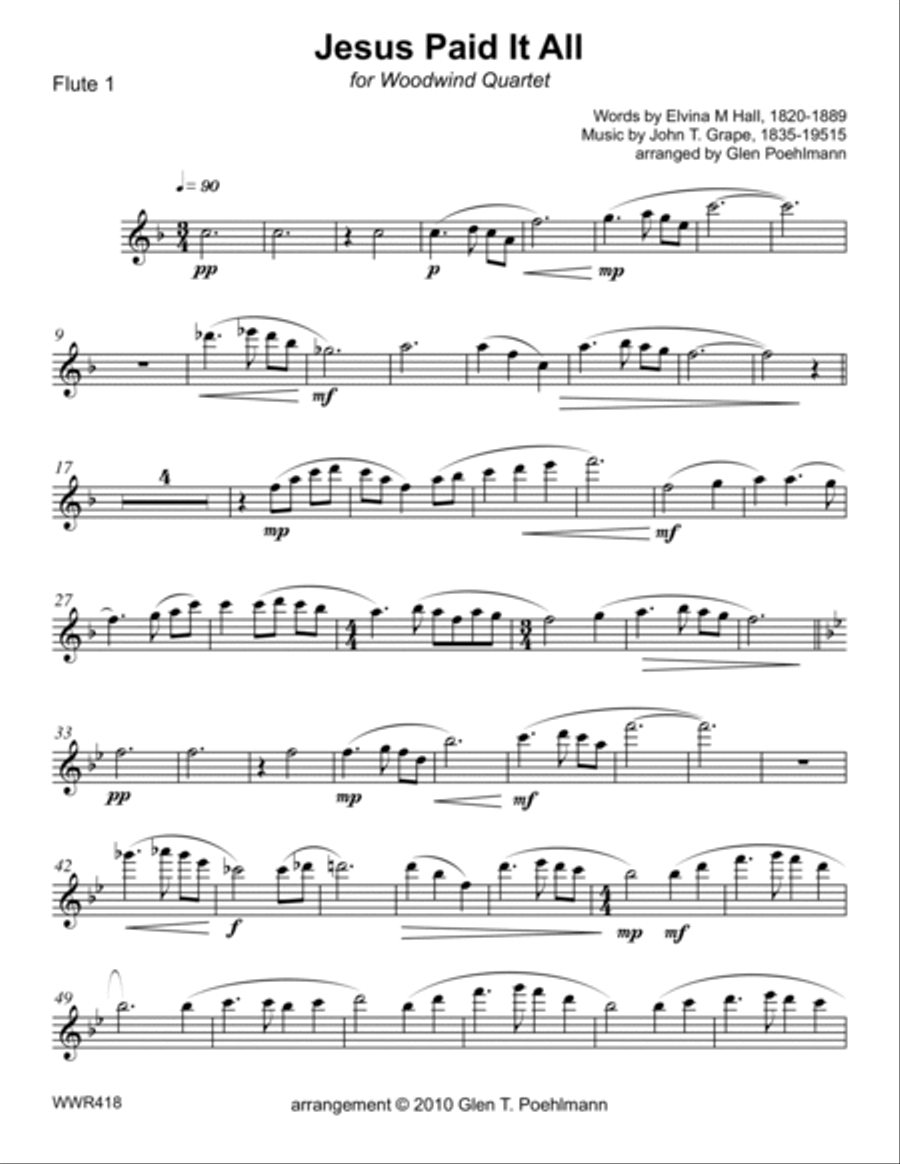 JESUS PAID IT ALL - WOODWIND QUARTET (unaccompanied) Woodwind Quartet scores gallery preview page 5