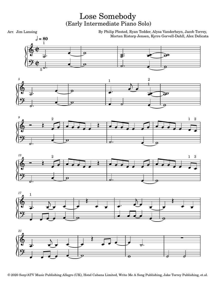 Lose Somebody Piano Method scores gallery preview page 2