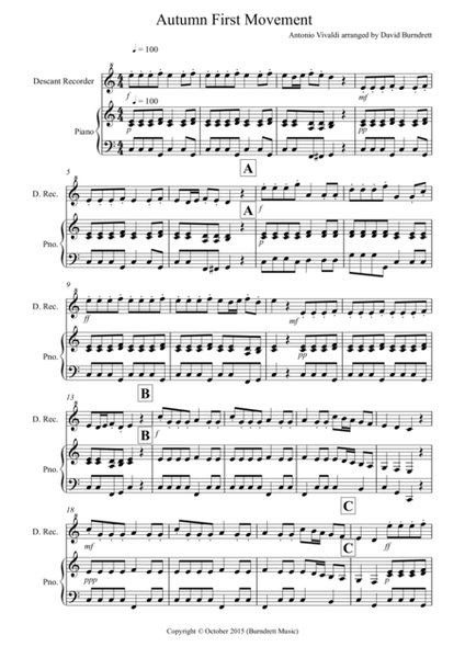 Autumn "Four Seasons" for Descant Recorder and Piano image number null