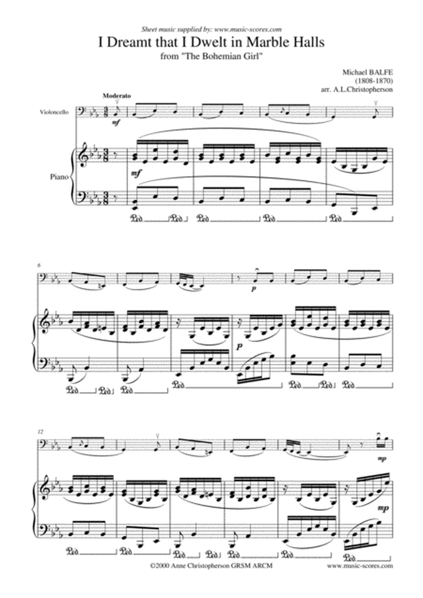 Marble Halls, from "The Bohemian Girl" - Cello & Piano image number null