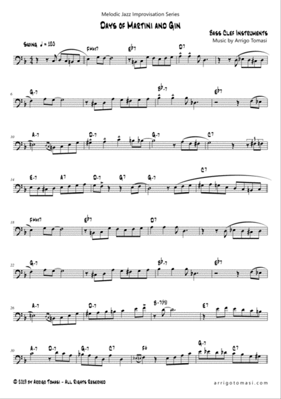 Melodic Jazz Improvisation Series: Days of Martini and Gin (Bass Clef instruments) Bassoon scores gallery preview page 1