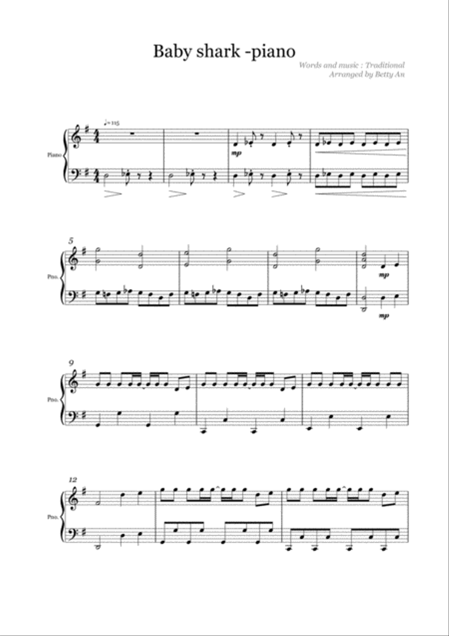 Baby Shark Baby Shark Easy Piano scores gallery preview page 1