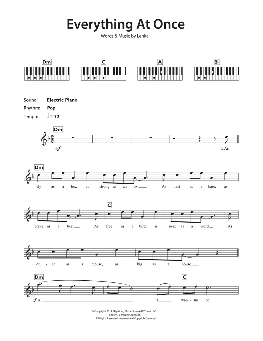 Everything At Once Piano Solo scores gallery preview page 1