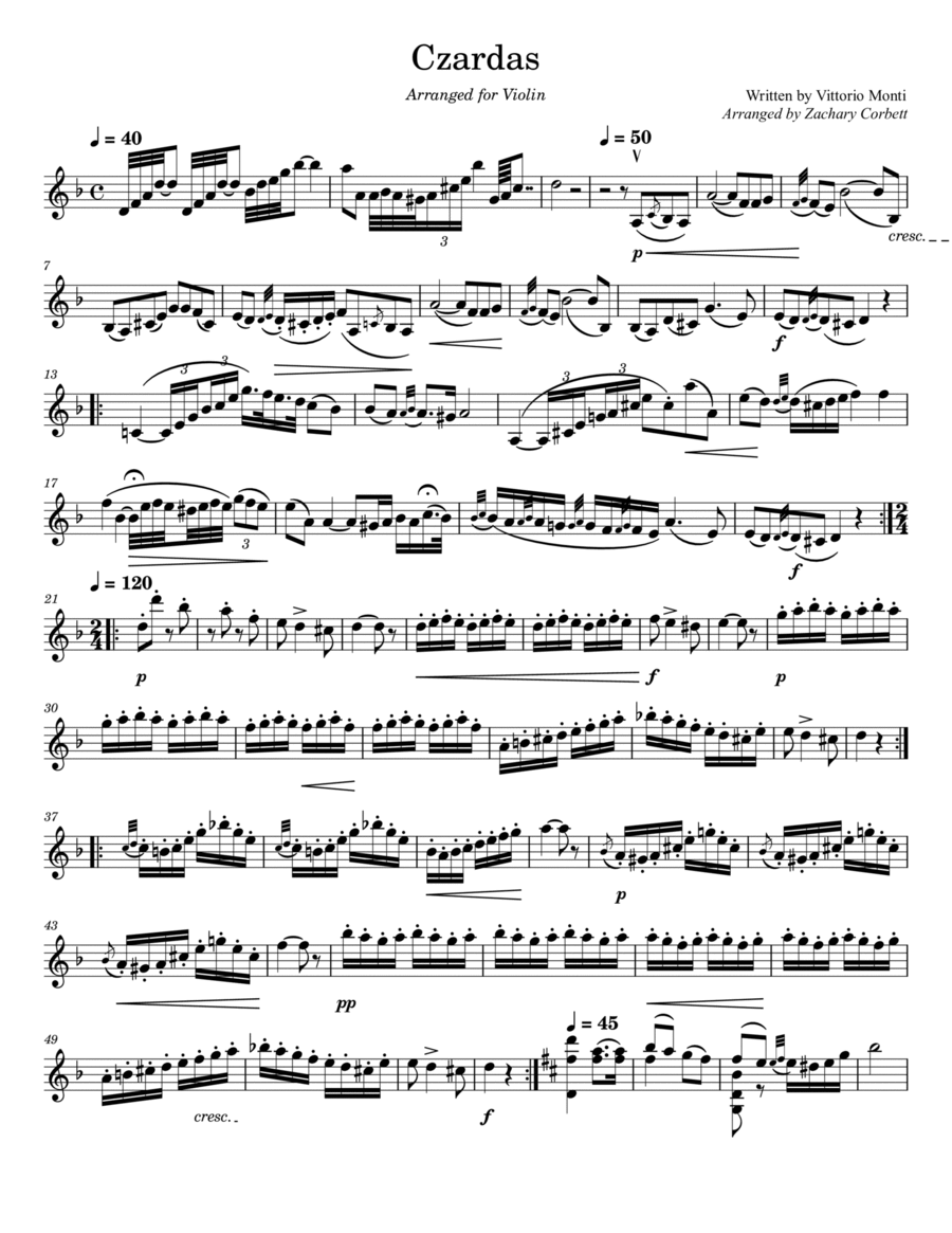 Czardas Violin Solo scores gallery preview page 1