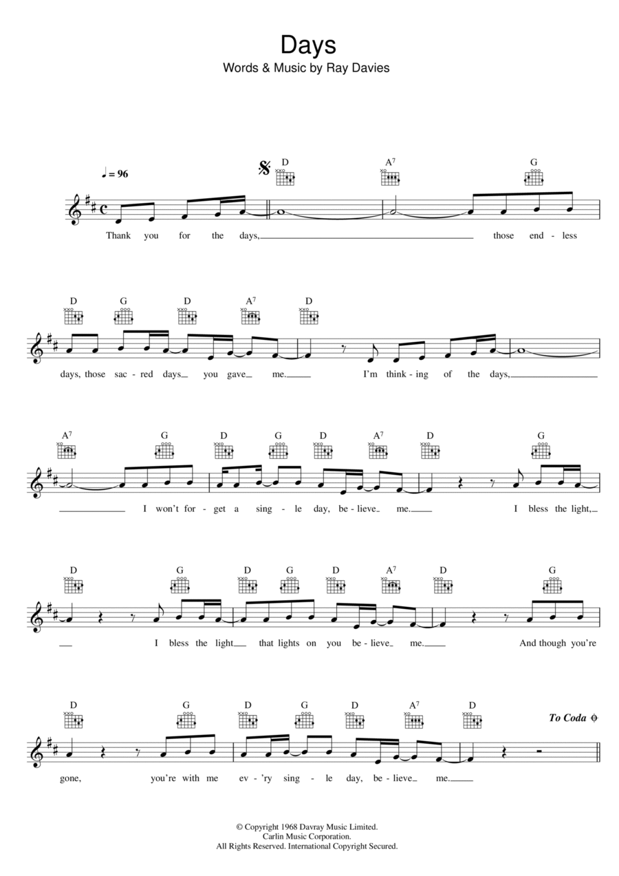 Days Piano scores gallery preview page 1