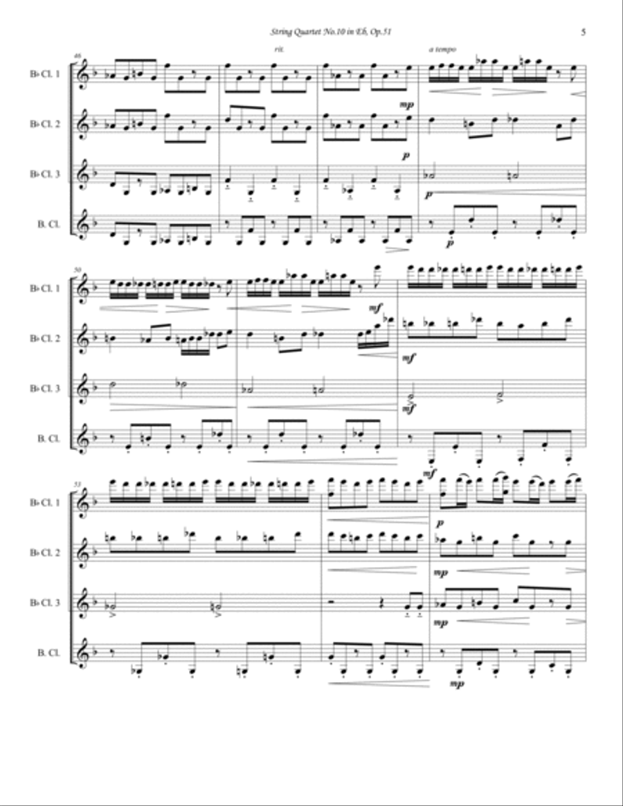 Dvořák - String Quartet No. 10 Movement 1 - Clarinet Quartet Clarinet Solo scores gallery preview page 5