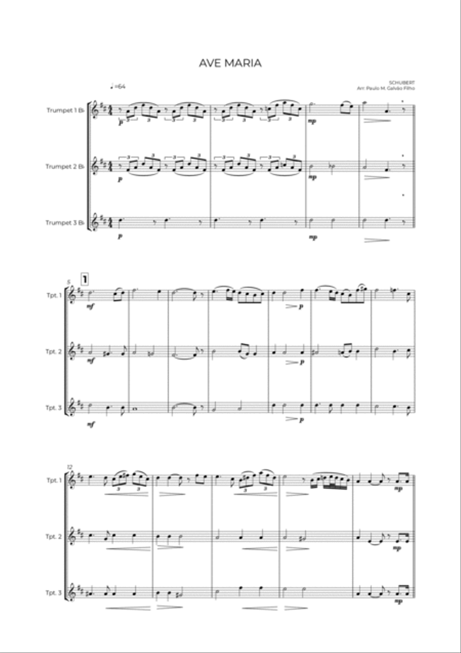 AVE MARIA - SCHUBERT - TRUMPET TRIO AVE MARIA - SCHUBERT - TRUMPET TRIO Trumpet Trio scores gallery preview page 2