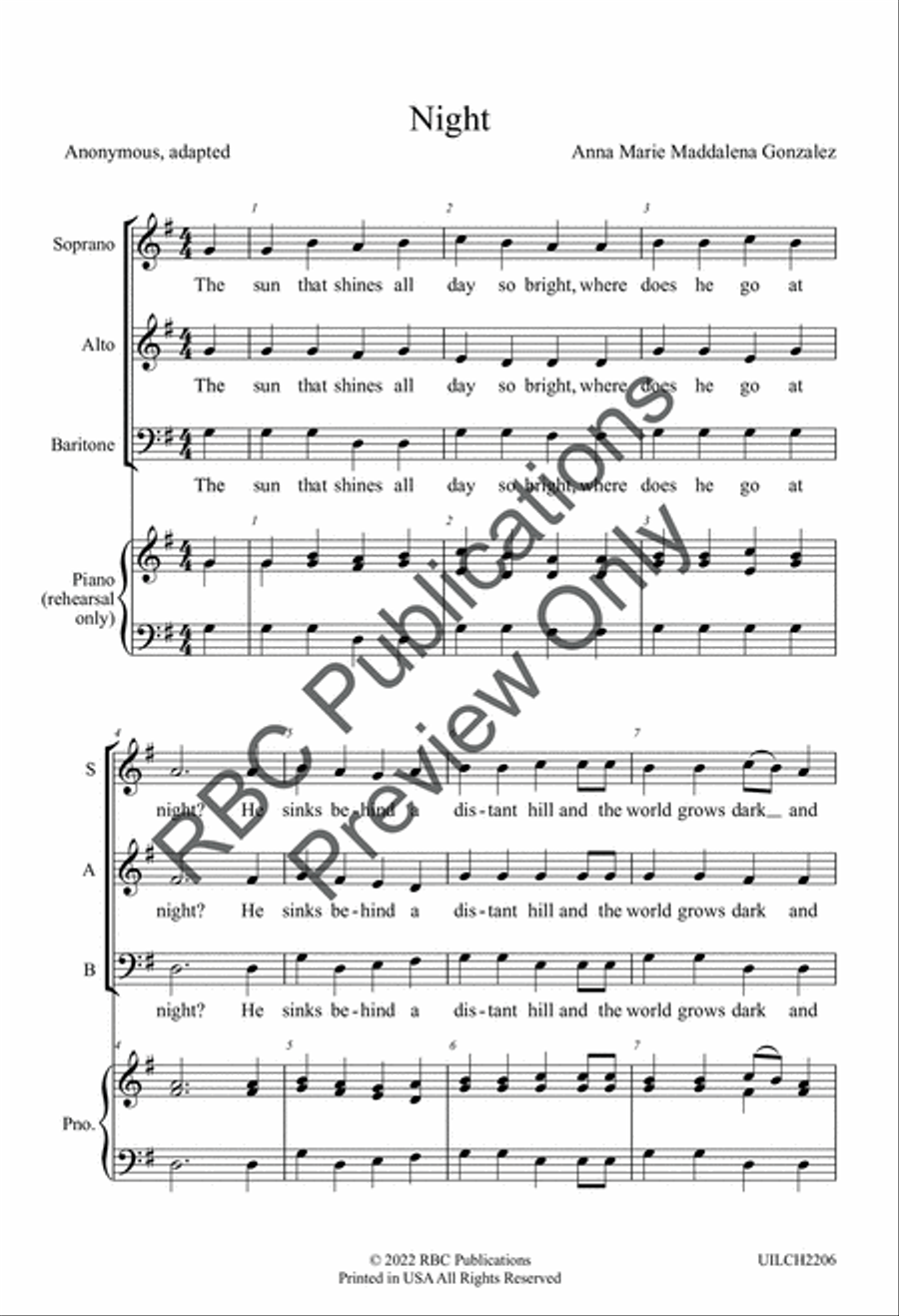Night (SAB) 3-Part scores gallery preview page 3