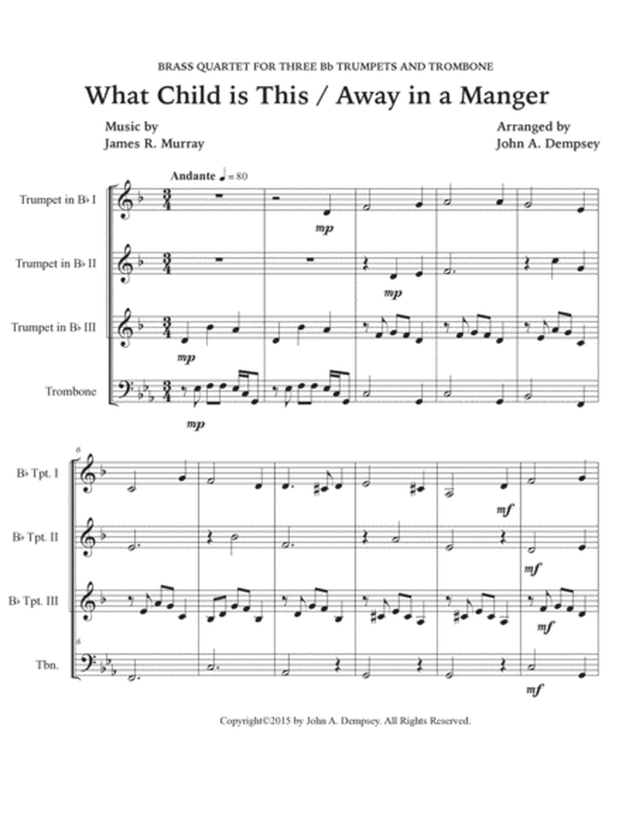 Christmas Medley (What Child is This / Away in a Manger): Quartet for Three Trumpets and Trombone image number null