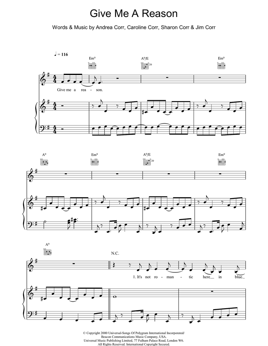 Give Me A Reason Give Me A Reason Piano, Vocal, Guitar scores gallery preview page 1