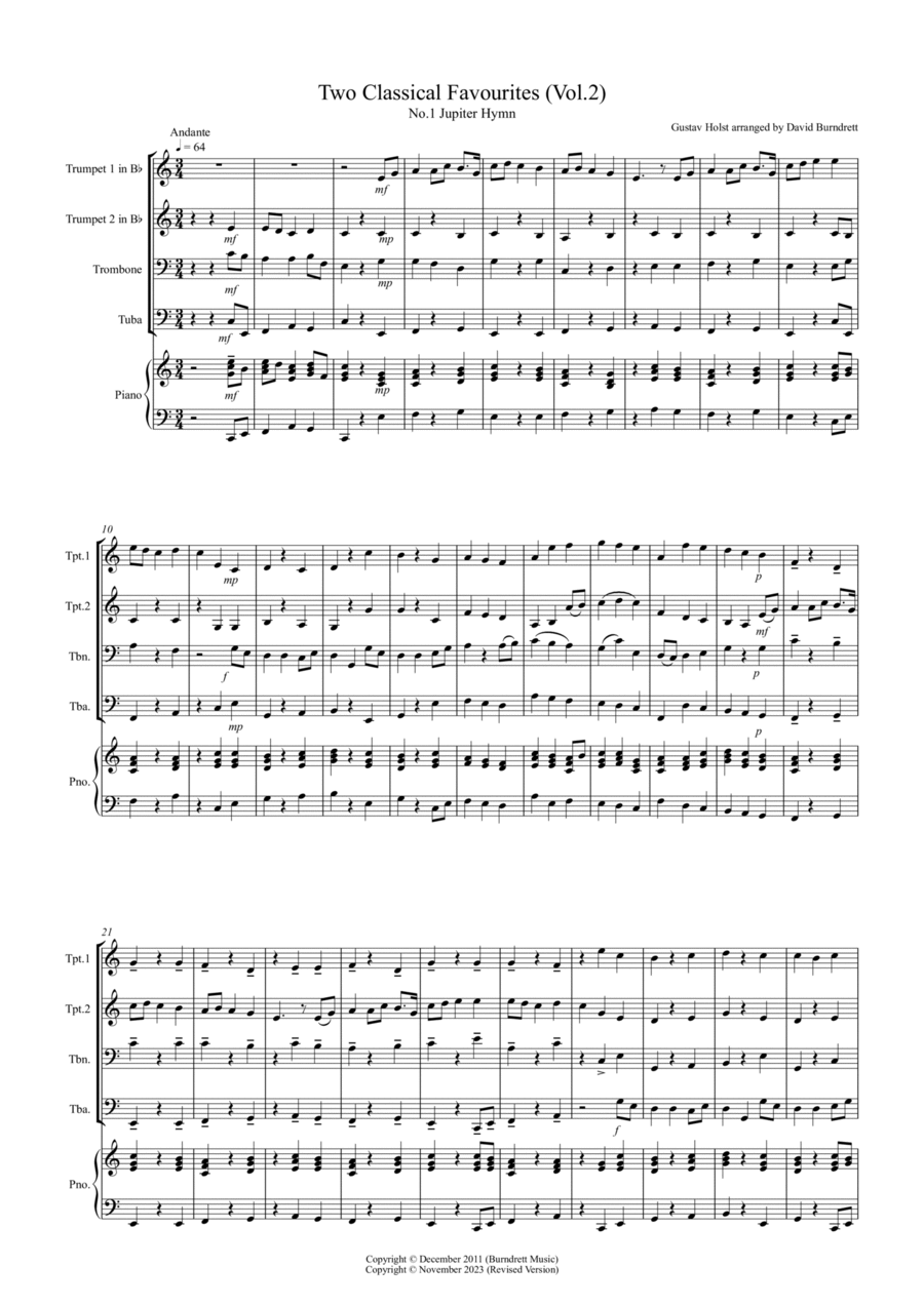 2 Classical Favourites for Brass Quartet (volume two) Brass Quartet scores gallery preview page 1